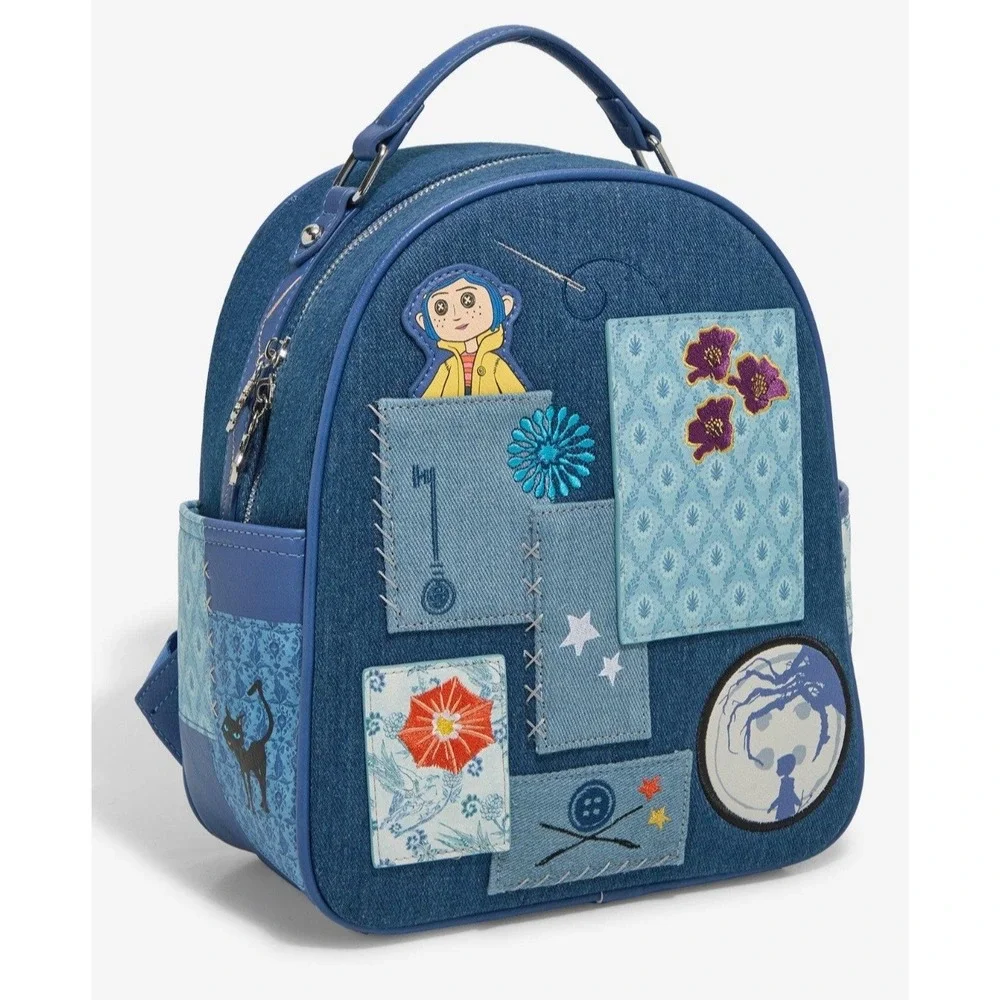 Loungefly Coraline Denim Backpack & Wallet Set Cosplay Patchwork Bag‎